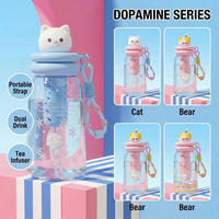 Nouvelle tasse à paille en plastique motif chat de dessin animé, portable, grande capacité, mignonne pour filles, résistante aux chutes, anti-fuite, avec corde de levage