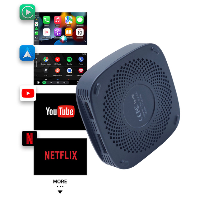 Wireless CarPlay AI Box Android 14 Video Box YouTube Netflix WiFi BT Plug Play All in One Car Multimedia Player