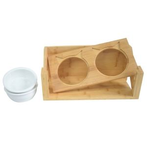 ชุดชามน้ำอาหารสุนัขชามเซรามิกพร้อมขาตั้งไม้กันลื่นสำหรับสุนัขและแมว - Product Image 6