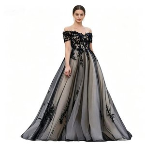 Abito da sposa personalizzato vintage con scollo a barchetta, linea ad A, <span class=keywords><strong>in</strong></span> <span class=keywords><strong>tulle</strong></span>, elegante, con cerniera posteriore, lunghezza al pavimento, strascico, per ballo di fine anno - Product Image 1