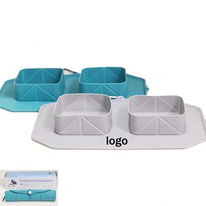 Custom Logo <b>Silicone</b> Double Bowl Portable Non-Slip Dog Food Supplies Outdoor Folding Cat Dog Bowl <b>Mat</b> Promotional Pet Travel - Product Image 1