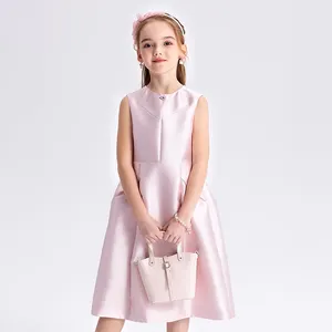 Vestido de princesa para niños de fiesta elegante de estilo europeo, vestido rosa claro para niñas, diseños para 3-12 años