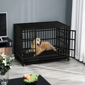 צבע שחור באיכות גבוהה עמיד כלב כלב כבד מלונה בית כלוב מתכת עמיד בפני בריחה לכלבים בינוניים גדולים