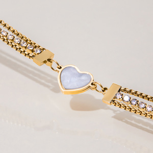 Bracelet en forme de cœur plaqué or avec chaîne en zircon blanc, bijoux cadeau - Product Image 2