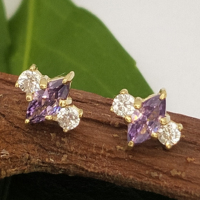 Calendo Ensemble de bagues de fiançailles romantiques en zircon 14K avec piercing en or sans fil et bout en acier inoxydable