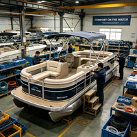 Bateau ponton en aluminium marin de 20 pieds, 8 places, pour famille, fête, pêche, certifié CE, moteur hors-bord