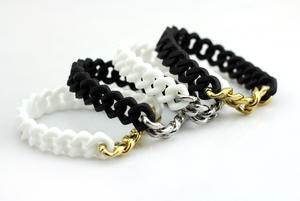 Nuovi Arrivi Gioielli alla Moda Bracciali in Silicone Plastica Gomma Bianco e Nero per Uomo e Donna Bracciale a Catena Cubana Placcato Oro - Product Image 6