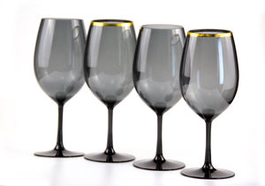 Verres à vin en plastique noir avec bordure en or, coupe à Champagne, De style plastique - Product Image 5