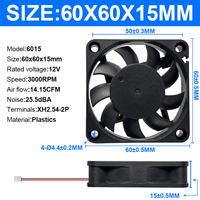 Kipas Motor DC 60*60*15mm 12 v, kipas pendingin aksial untuk aplikasi industri/komersial/Rumah Tangga kipas aliran aksial
