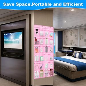 Over The Door Organizer 24 Pocket Pink Hanging <b>Storage</b> For <b>Shoes</b> And Bathroom Essentials Behind Doors On Walls - Product Image 2