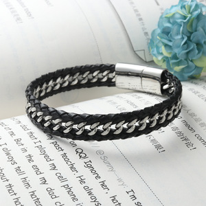 yunnique <b>Titanium</b> Steel Black Woven <b>Chain</b> Bracelet Magnetic Clasp Men's Jewelry Gift - Product Image 3