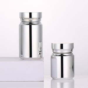 高級80ml 120mlゴールドシルバーカラーストックラウンド形状PSプラスチック製薬瓶ピルカプセルスクリューキャップ付き - Product Image 3