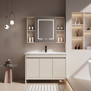 Meuble de salle de bain avec lavabo intégré, lavabo en céramique sur pied - Product Image 1
