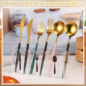 Tùy chỉnh Countertop Flatware dao muỗng nĩa chủ <span class=keywords><strong>Acrylic</strong></span> dao kéo lưu trữ bin tổ chức Caddy <span class=keywords><strong>3</strong></span> phần Bộ đồ ăn lưu trữ hộp - Product Image 2