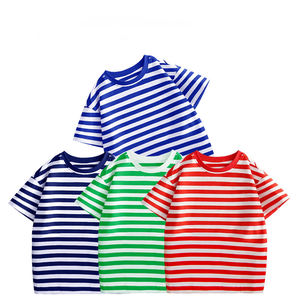 T-shirt unisexe pour enfants, bébé, garçon et fille, nouveau design 2026, doux, rayé, épaules tombantes, 95% coton, 5% élasthanne - Product Image 1