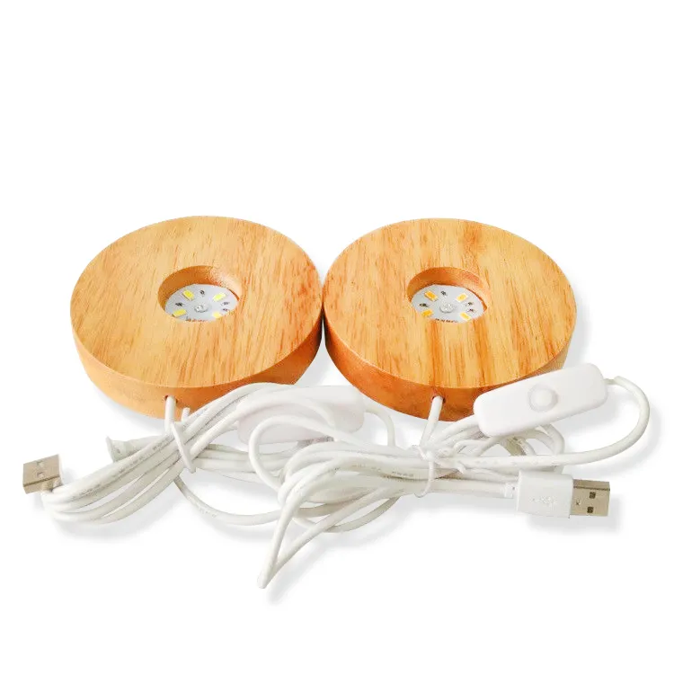 Wholesale led Wooden lamp base stand round base Night Light Custom Logo Wooden led base Wood Lamp Holder USB