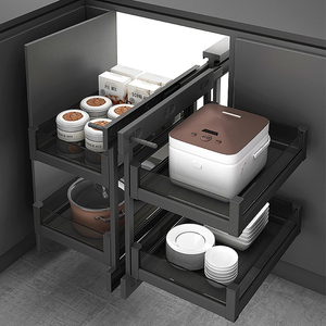 Organizador Extraíble de Aluminio de 2 Niveles para Gabinete de Esquina, Bandeja Abatible con Cierre Suave, Estante Ahorrador de Espacio para Cocina - Product Image 3