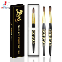 Pinceau pour ongles en métal noir et or, poils 100% Kolinsky, ondulés, vente en gros # 2- # 24 pinceaux à ongles personnalisés avec logo Kolinsky