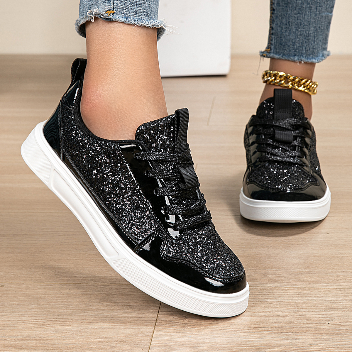 Casual Sports Women's Glitter Sparkling Diamond Sneakers, Sizes 36