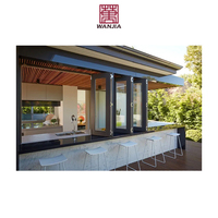 Fenêtre pliante WANJIA pour cuisine, en aluminium étanche, avec volet en verre et persiennes en acier inoxydable, ouverture horizontale, design graphique