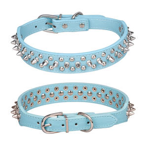 Amazo Bestseller Luxus Anti-Biss Hundehalsband 3 Reihen Nieten Haustier Farbiges PU-Leder Halsband mit Spikes - Product Image 4
