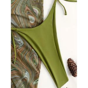 Wave Print 2026 Sexy Three Pieces Bikini Set Women Swimsuit with Skirt Female Swimwear Bathing Suits Summer Beach Wear <strong>Vikinis</strong> - Product Image 3
