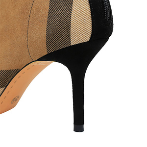 Botines de tacón alto de 8 cm para mujer, de ante a cuadros, con punta, con cordones, informales, de moda 2025 - Product Image 4