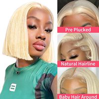 Perruque Bob Blonde 13x4 Cheveux Humains Couleur 613, Perruque Lace Front HD Bob 12 Pouces Pré-Plucked Sans Colle