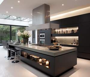 Cuisine modulaire de luxe avec îlot en marbre, éclairage moderne, rangement haut de gamme et design intérieur élégant - Product Image 1