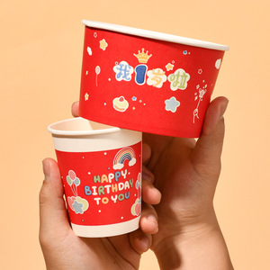Vasos de Papel Desechables Rojos con Diseño de Cumpleaños, Forma Redonda, Extra Gruesos, Grado Alimenticio, Juego de 100 Unidades - Product Image 4