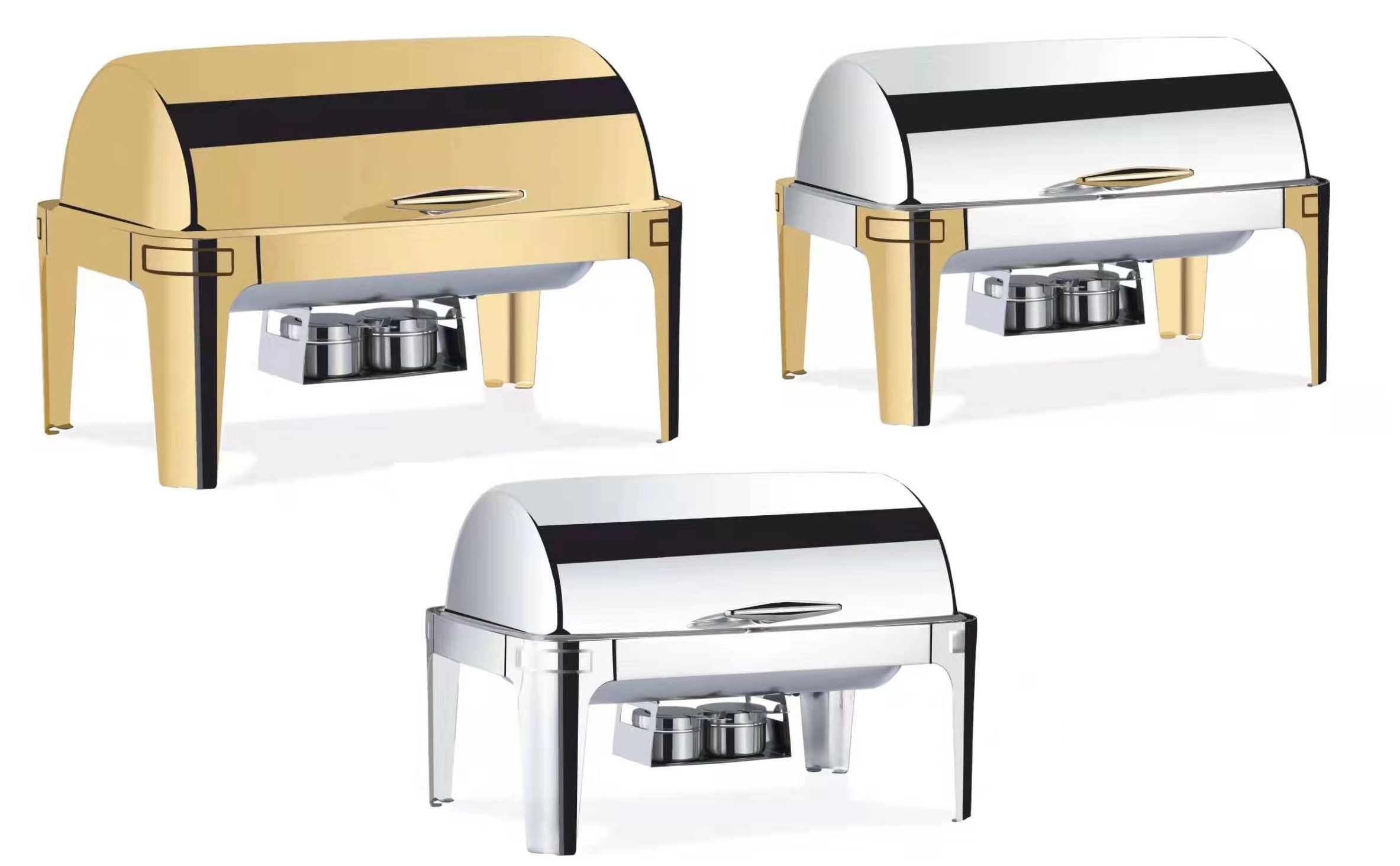 New Design Roll Top Gold Plated Chafing Dish Food Warmer Dish Gold New Design Roll Top Gold Plated Chafing Dish Food Warmer Dish Gold