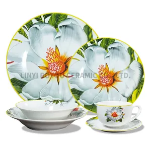 high quality white flower porcelain dinner set 24 pieces for home support OEM&ODM popular ceramic dinnerware 36 pcs for export