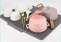 Grand tapis de séchage pliable classique en silicone, résistant à la chaleur, antidérapant, avec canaux de drainage pour vaisselle, tasses, cuisine et maison