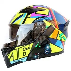 Helm motor ABS DOT Cerdas Pria Wanita, helm balap gigi biru desain baru, helm Motocross wajah penuh untuk pria dan wanita