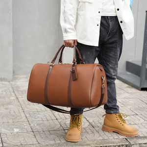 Large Capacity Portable PU Travel Luggage <b>Bag</b> Dry Wet Separation <b>Soft</b> <b>Leather</b> Fitness <b>Bag</b> Geometric Solid Color Duffel <b>Bag</b> - Product Image 4