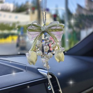 Hane Tulip Bow Crystal <b>Car</b> Pendant Light Luxury Interior Decoration Rearview Mirror <b>Ornament</b> - Product Image 4