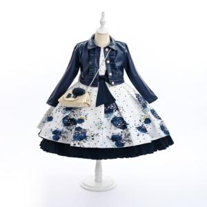 Conjunto de <span class=keywords><strong>Fiesta</strong></span> de 2 Piezas para Niñas, <span class=keywords><strong>Vestido</strong></span> Floral con Lazo Negro y Chaqueta <span class=keywords><strong>Bolero</strong></span>, <span class=keywords><strong>Vestido</strong></span> Blanco con Botones de Perlas de Imitación y Corte en A, Formal - Product Image 4