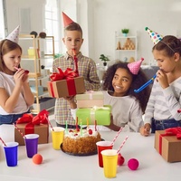12/16/18 OZ. Gobelets jetables en plastique PP à double paroi, personnalisables rouge/blanc et bleu/blanc, qualité durable, pour fêtes et plats à emporter