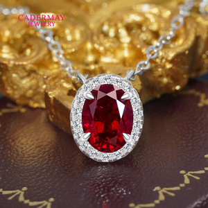 Cadermay Moissanite Necklace S925 Silver Oval Ruby Color Claw Setting Women's Wedding Jewelry - Product Image 1