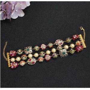 Antique Beaded Choker Set with Earrings Traditional Indian Bridal Wedding Jewelry Ethnic <b>Statement</b> <b>Necklace</b> Adjustable Fashion - Product Image 3