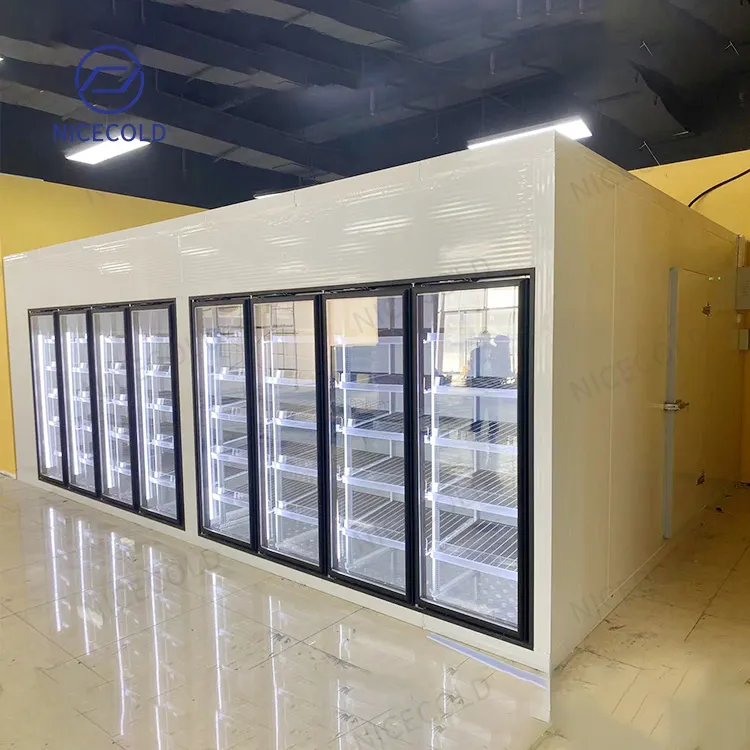 Customized Glass Door Cold Room Storage Display Walk in Cooler Freezer for Supermarket