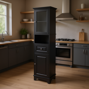 Armoire de rangement haute pour cuisine Alps avec porte en verre et tiroir, design traditionnel autoportant, profondeur 8-11,9 pouces - Product Image 2