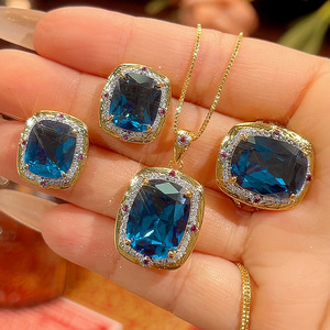 9 Vintage Copper Gold Plated Geometric Jewelry Set Copper Gold Plated 12*16-10*12mm Cubic Zirconia <b>Earrings</b> Set For Women - Product Image 1