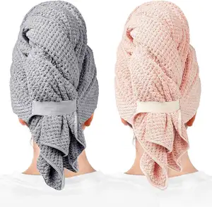 Serviette de salon de coiffure à logo personnalisé serviettes turban à tête en microfibre enveloppement de serviette à séchage rapide