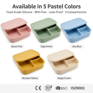 Boîte à lunch multifonctionnelle en silicone avec couvercle, récipient de stockage alimentaire pour la <span class=keywords><strong>cuisine</strong></span>, anti-fuite, boîte à lunch bento à 3 compartiments pour enfants - Product Image 6