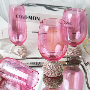 Verre à <span class=keywords><strong>vin</strong></span> et à whisky à pied haut, style féerique, moderne et simple, en forme de flûte, avec motif diamant <span class=keywords><strong>rose</strong></span> décoratif - Product Image 3