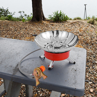 Réchaud à gaz pliable en métal pour l'extérieur avec design coupe-vent à 8 déflecteurs, allumage automatique écologique pour toutes les saisons, utilisation en camping