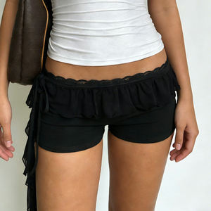 Shorts Casuales Negros de Punto Transpirable y Ecológico para Mujer, Novedad de Verano, con Volantes y Detalle de Lazo, Cintura Baja, Deportivos para Gimnasio - Product Image 6