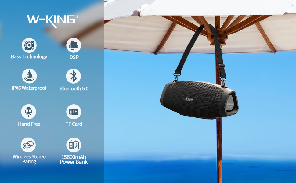 W-KING X10 ポータブル防水Bluetoothスピーカー - アウトドア用70W出力