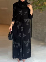 Abaya à imprimé floral, ensemble 1 pièce, kimono ouvert sur le devant avec ceinture à nouer pour femmes musulmanes, vêtements islamiques